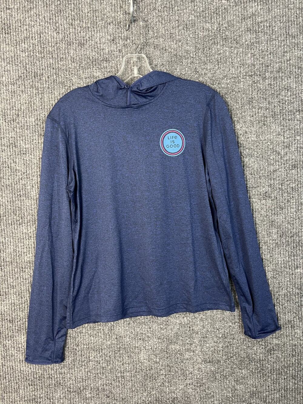 Life Is Good Active Hoodie Womens Small Blue Thumbholes Lightweight Casual